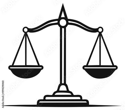 Scales of justice illustration, balance symbol in black and white, legal concept