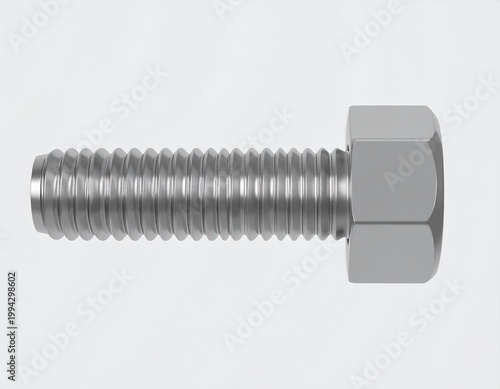 Isolated 3D High-Precision Stainless Steel Hex Bolt, Nut, and Washer Assembly