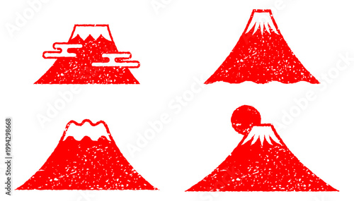 ハンコで押したような富士山のイラストセット