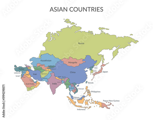 Asian countries borders isolated on white background7. Vector flat clipart.