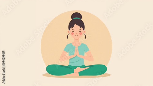  A clean, simple vector style. a young girl is depicted in a serene meditation pose, specifically the lotus position.