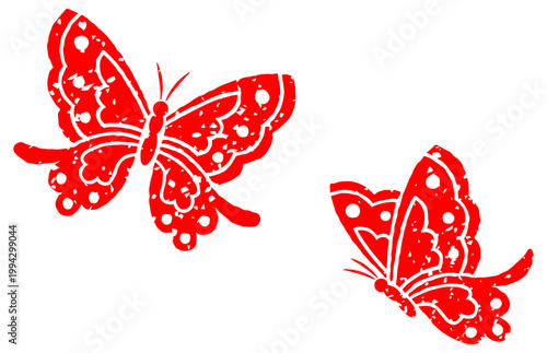 ハンコで押したような和風の蝶イラスト