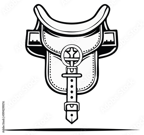 Vector Illustration of a Western Saddle with Stirrup and Buckle Detail