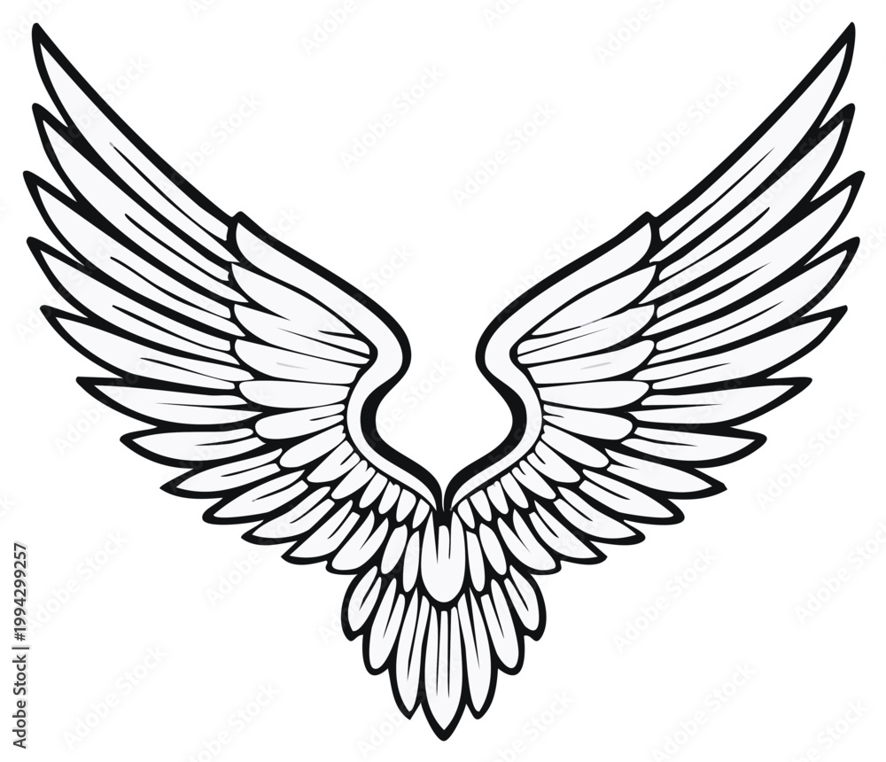 Obraz premium Black and white illustration of angel wings graphic design