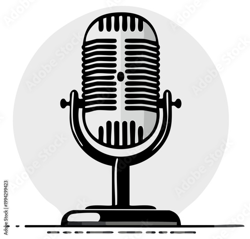 Vintage Microphone Illustration: Classic Radio Broadcasting Equipment Icon