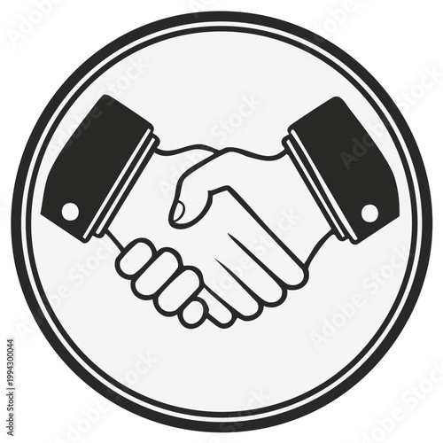 Simple Icon of Two Hands Shaking in Agreement Within a Circle