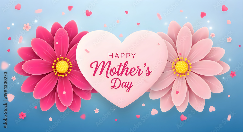 Obraz premium Happy mother's day beautiful floral heart design for celebrating mom wishes greetings and appreciation