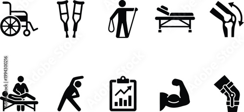 rehabilitation icons set, physical therapy symbols