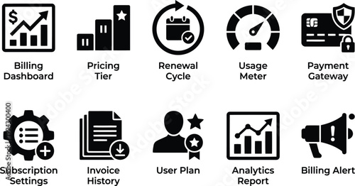 set of billing and subscription icons for business and finance