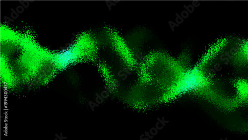 Green abstract spiral-like structure with bright glow and undulating pattern over dark background representing the concept of DNA.