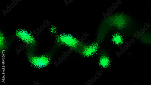 Glowing green wavy lines over black surface with digital graphic render.
