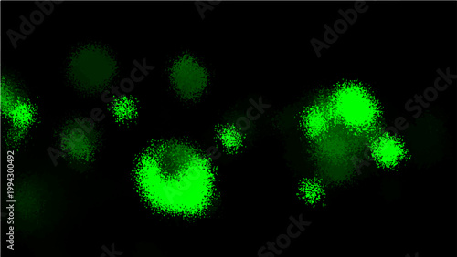 Abstract Green Bokeh Circles Glowing in Dark Background.