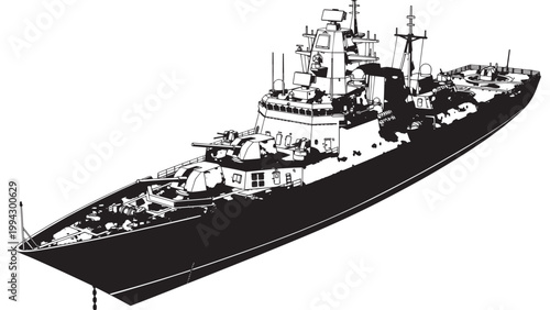 Large Military Ship with Advanced Navigation and Defense Systems.