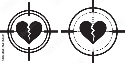 Broken heart icon vector silhouette target symbol love
