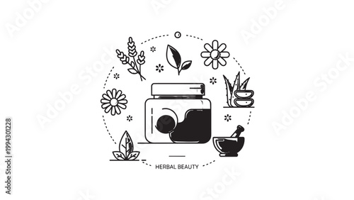 Herbal Beauty and Natural Remedies Illustration with Plants and Flowers.
