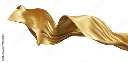 Luxury gold fabric flowing on transparent background with copy space 3D render