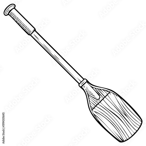 Monochrome outline of boat paddle, kayaking tool, boating equipment illustration for adventure design