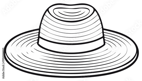 Stylish wide brim fedora hat line art illustration summer fashion accessories