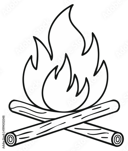 Campfire illustration with burning flames and crossed wooden logs
