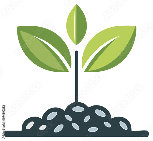 Green sprout growing from soil, symbolizing growth, new beginnings, and ecology.