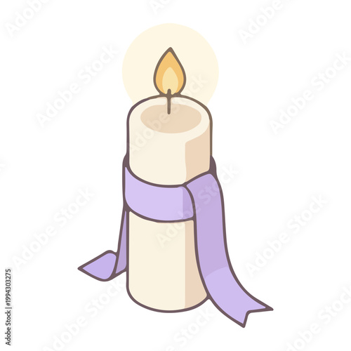 Isometric Lit Candle with Purple Ribbon Awareness Illustration