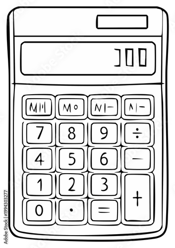 Hand Drawn Illustration of a Simple Calculator with Number Pad and Display Screen