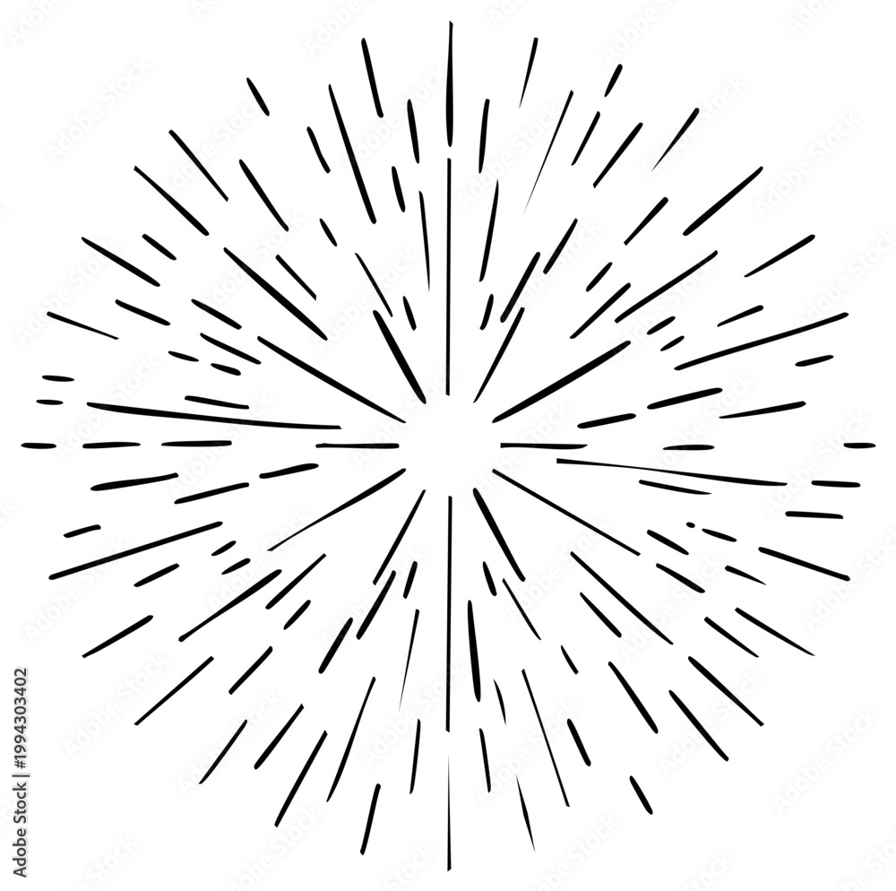 Obraz premium Exploding starburst radiating from center on white background graphic element