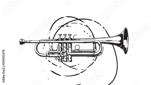 Detailed Illustration of a Classic Trumpet Musical Instrument.