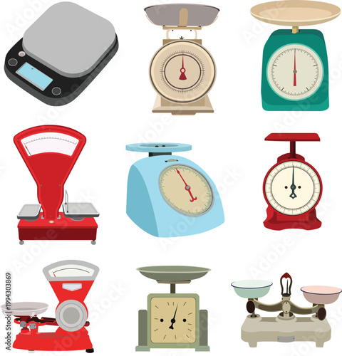 Various shapes of kitchen and electronic scales