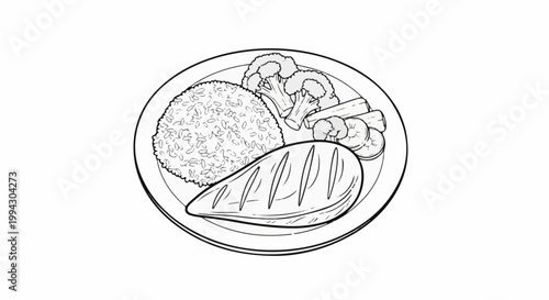 A balanced meal on a plate, featuring grilled chicken, rice, and vegetables