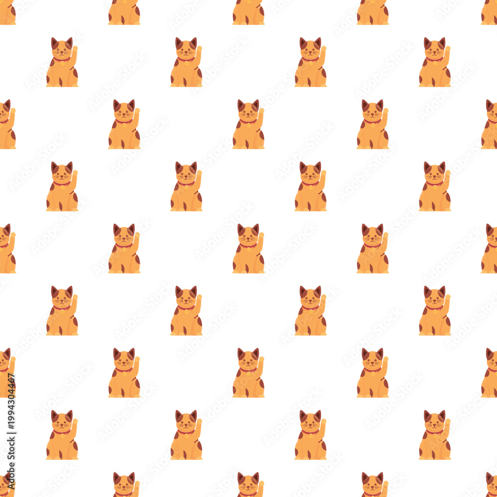Fototapeta premium Maneki neko lucky cats forming a seamless pattern representing good fortune