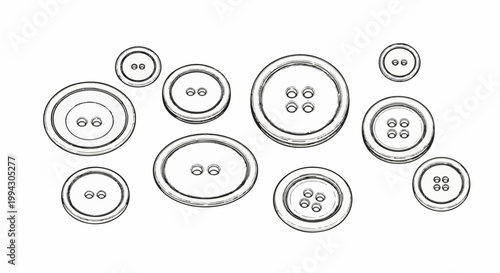 Variety of circular and oval buttons with two or four holes