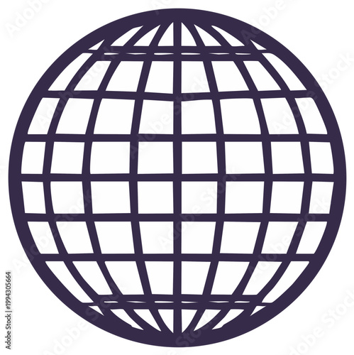 Simple stylized globe grid illustration icon symbolizing global network international connection and worldwide communication