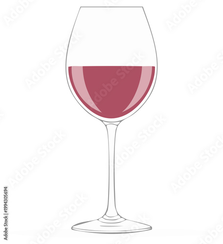 A clear glass of red wine with subtle highlights on a white background