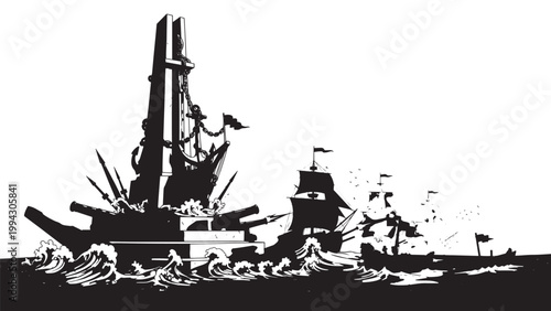 Silhouette of a fishing boat sailing on calm waters at sunset.