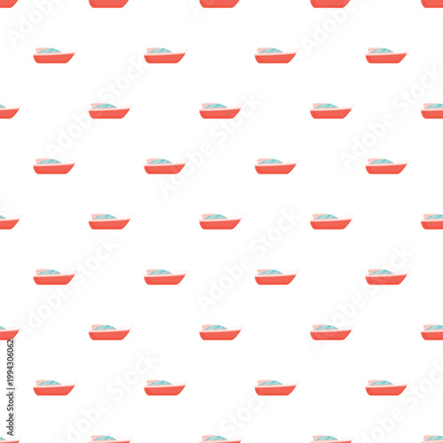 Red speedboats floating across a white background creating a repetitive marine illustration