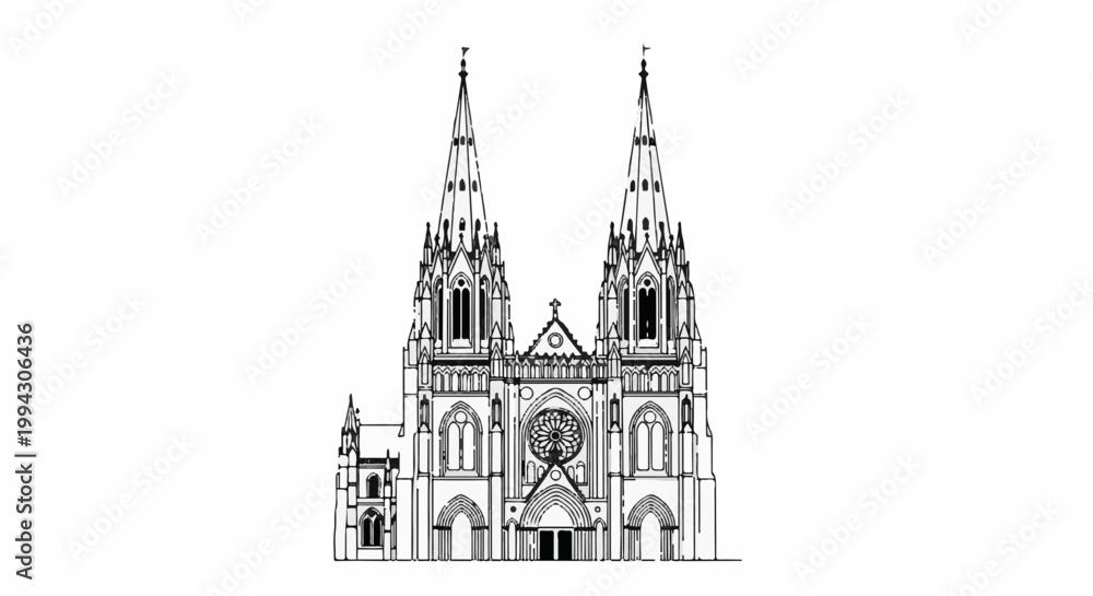 Fototapeta premium Gothic cathedral with twin spires and rose window (1)