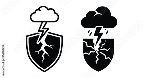 Power Outage Icon: Modern Shield Design with Lightning and Clouds