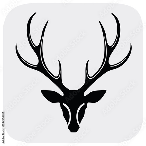 Elegant Stag Silhouette Graphic, Antlers Symbol Design, Wild Animal Illustration, Majestic Horned Deer Head, Wildlife Icon