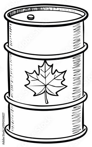 Illustrated Oil Barrel with Maple Leaf Emblem