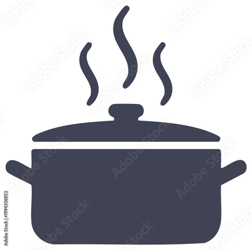 Simple graphic icon of a steaming cooking pot for hot food and culinary preparation