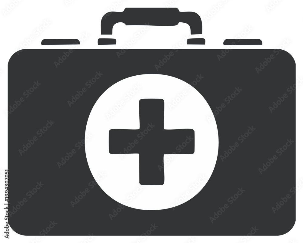 Obraz premium Medical Kit Icon, First Aid Case, Emergency Bag, Healthcare, Doctor Aid Equipment, White Cross