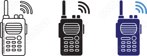 Walkie Talkie Icons Set for Communication and Radio Transmission Concepts