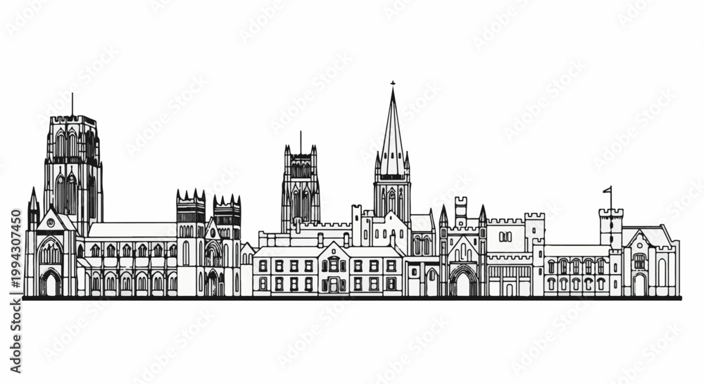 Fototapeta premium Outline of a grand, historical complex featuring tall spires and ornate windows