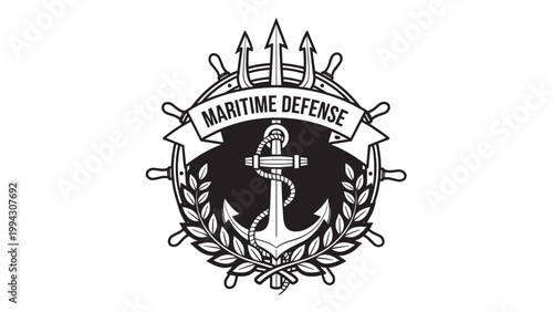 Maritime Defense Emblem Featuring Anchor and Trident Symbol in Circular Badge Design.