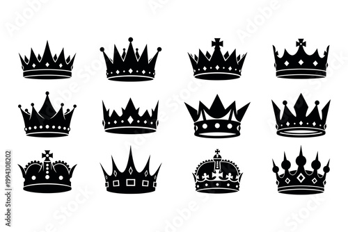 Silhouette of various royal crowns