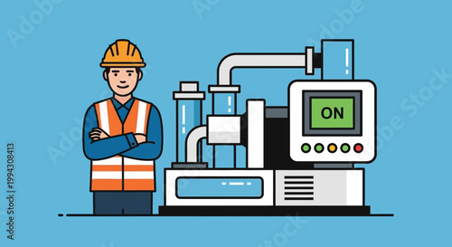 Industrial Engineer Standing Next to Modern Factory Machinery