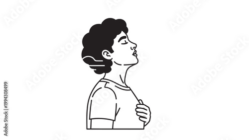 Contemplative woman with hand on chest, expressing emotion and introspection in profile view.