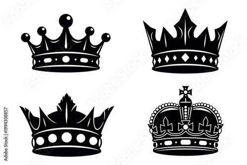 Four royal crowns silhouette illustration