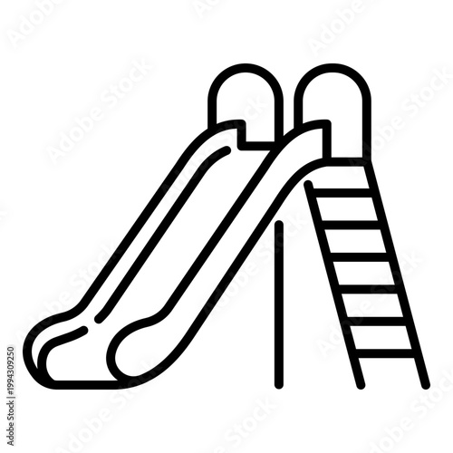 Playground slide icon, symbolizing children recreation and outdoor play area. Clean outline vector for park facilities and family activity concept.